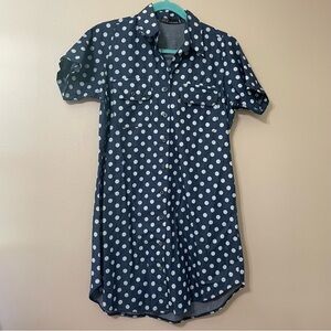 Zara | Blue and White Polka Dot Button Down T-Shirt Dress Size Large